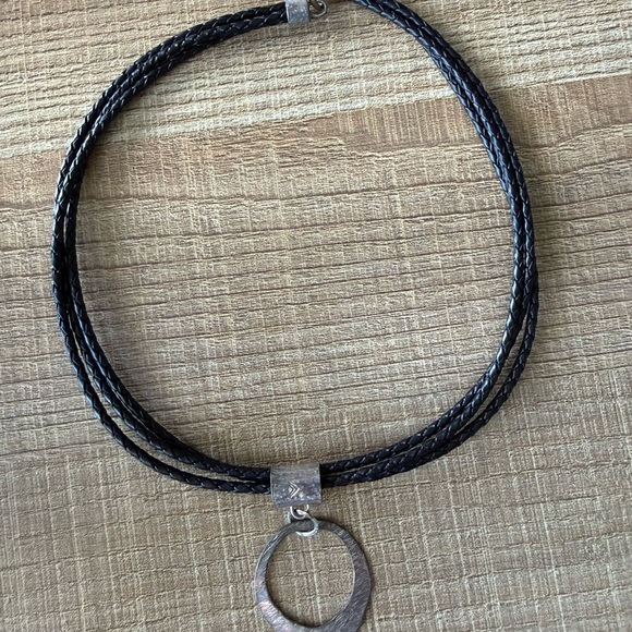 Silpada Jewelry - Silpada Brown Braided Necklace with  Silver Hammered Pendant